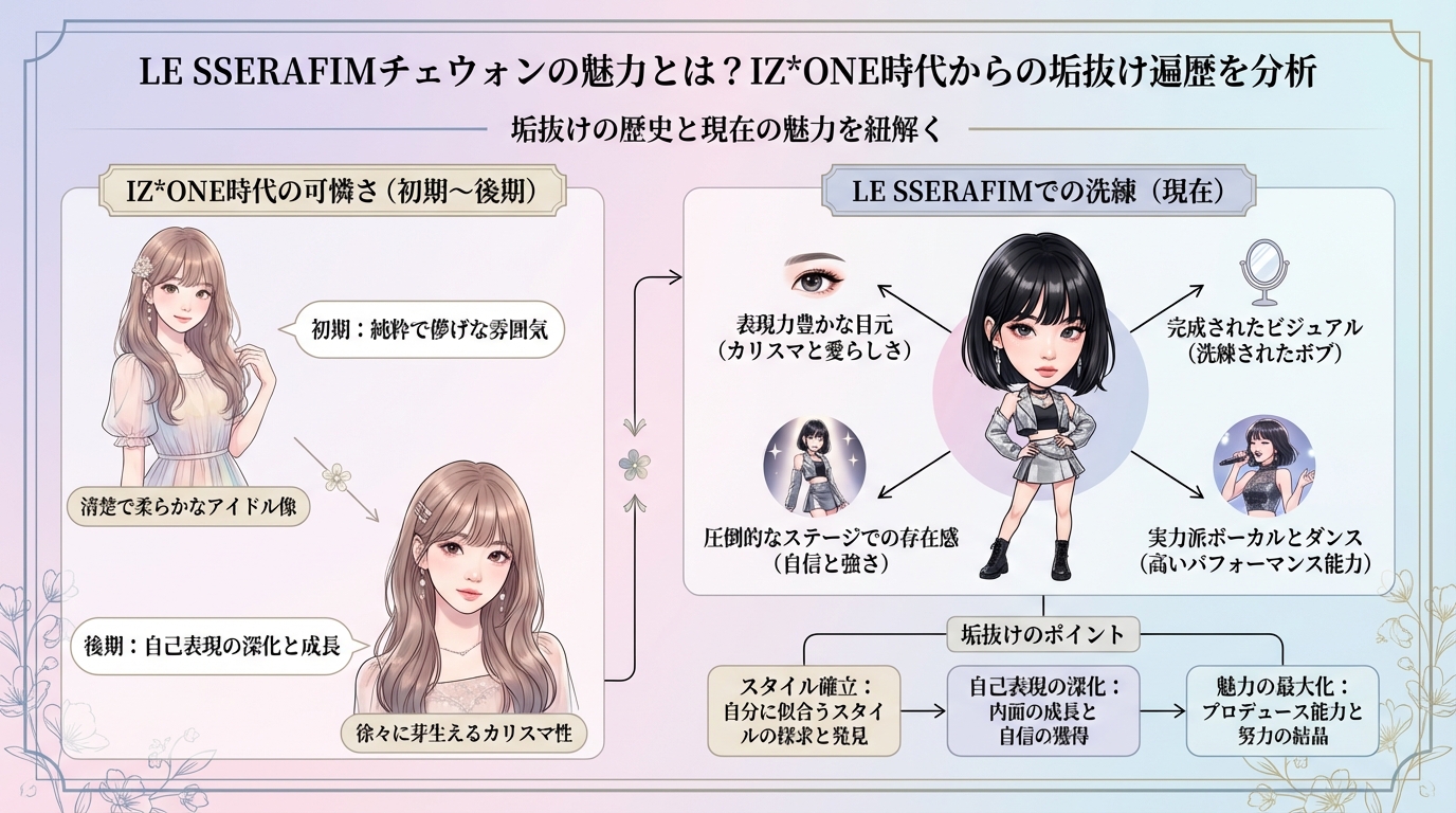 LE SSERAFIMチェウォンの魅力とは？IZ*ONE時代からの垢抜け遍歴を分析