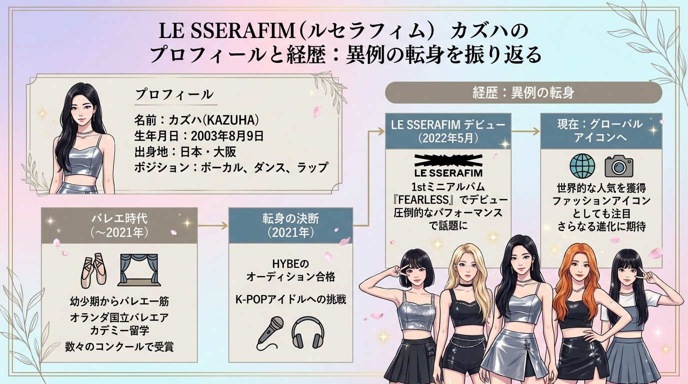 LE SSERAFIM（ルセラフィム）カズハのプロフィールと経歴：異例の転身を振り返る