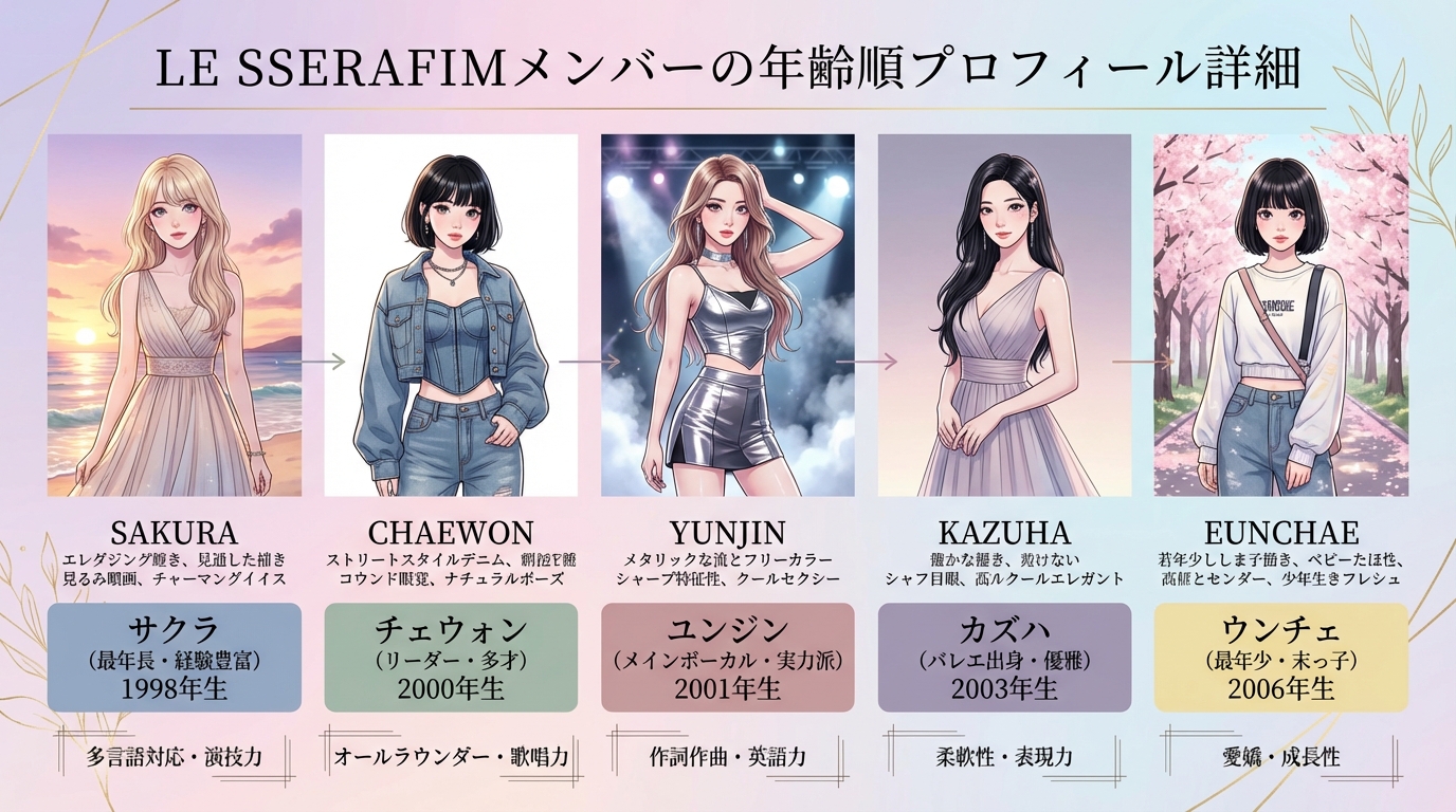 LE SSERAFIMメンバーの年齢順プロフィール詳細