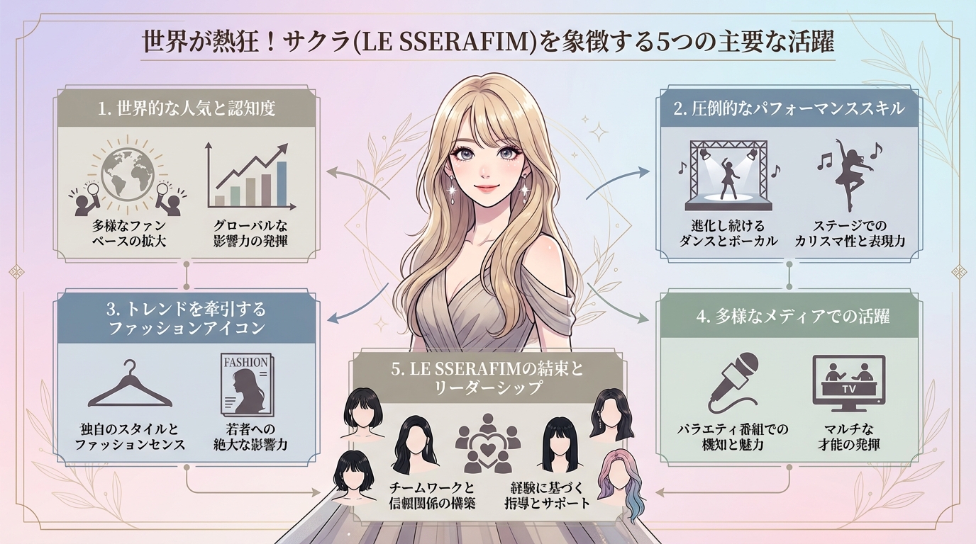 世界が熱狂!サクラ(LE SSERAFIM)を象徴する5つの主要な活躍