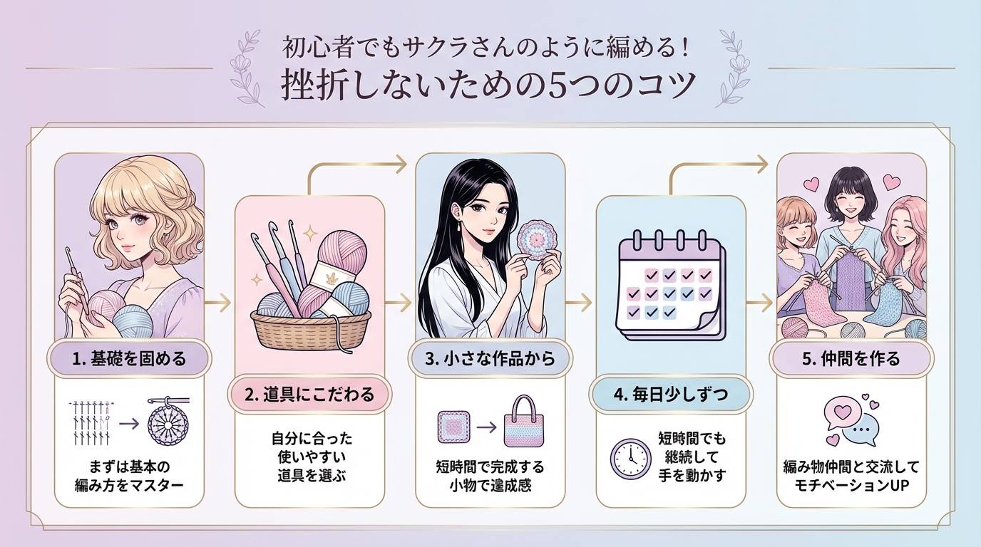 初心者でもサクラさんのように編める！挫折しないための5つのコツ