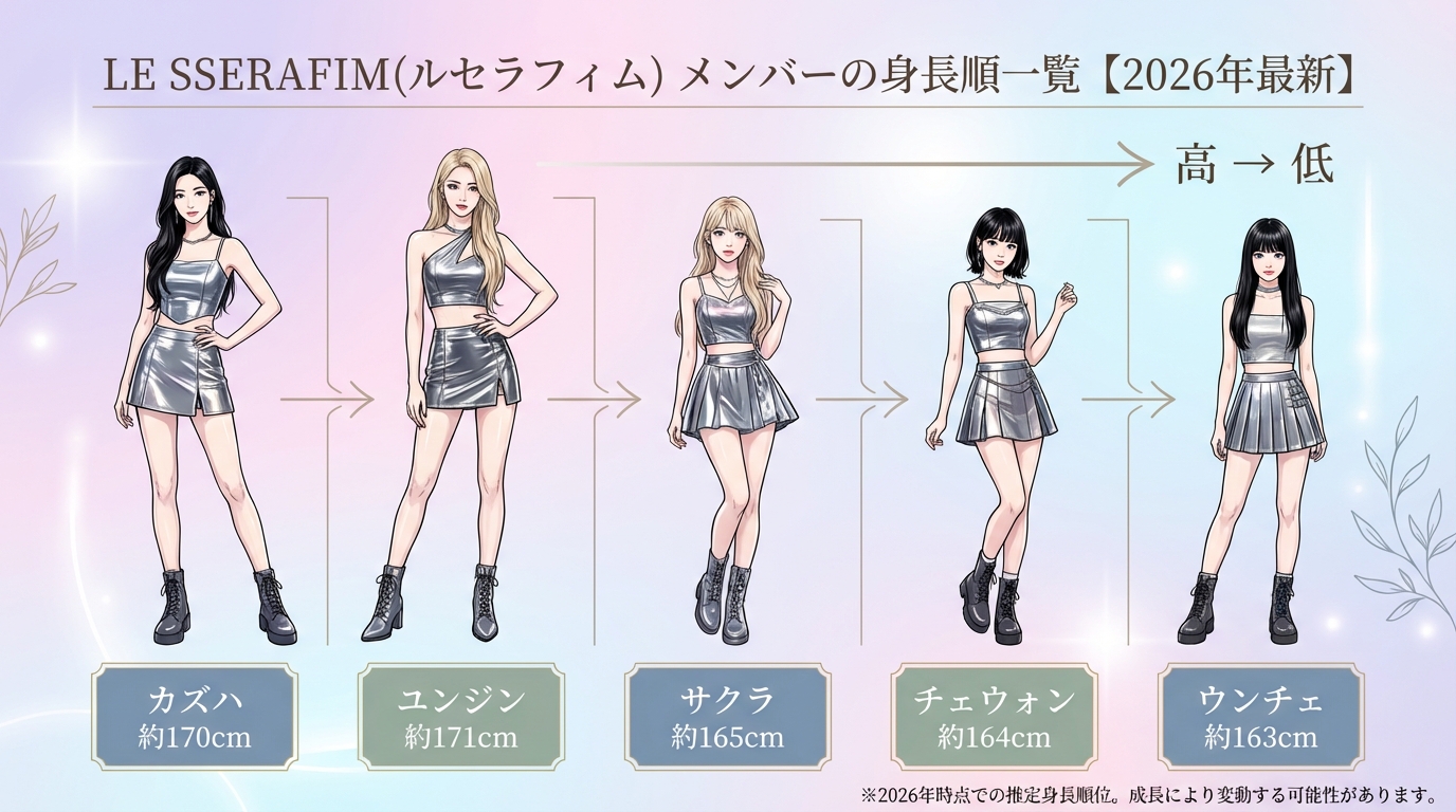 LE SSERAFIM（ルセラフィム）メンバーの身長順一覧【2026年最新】