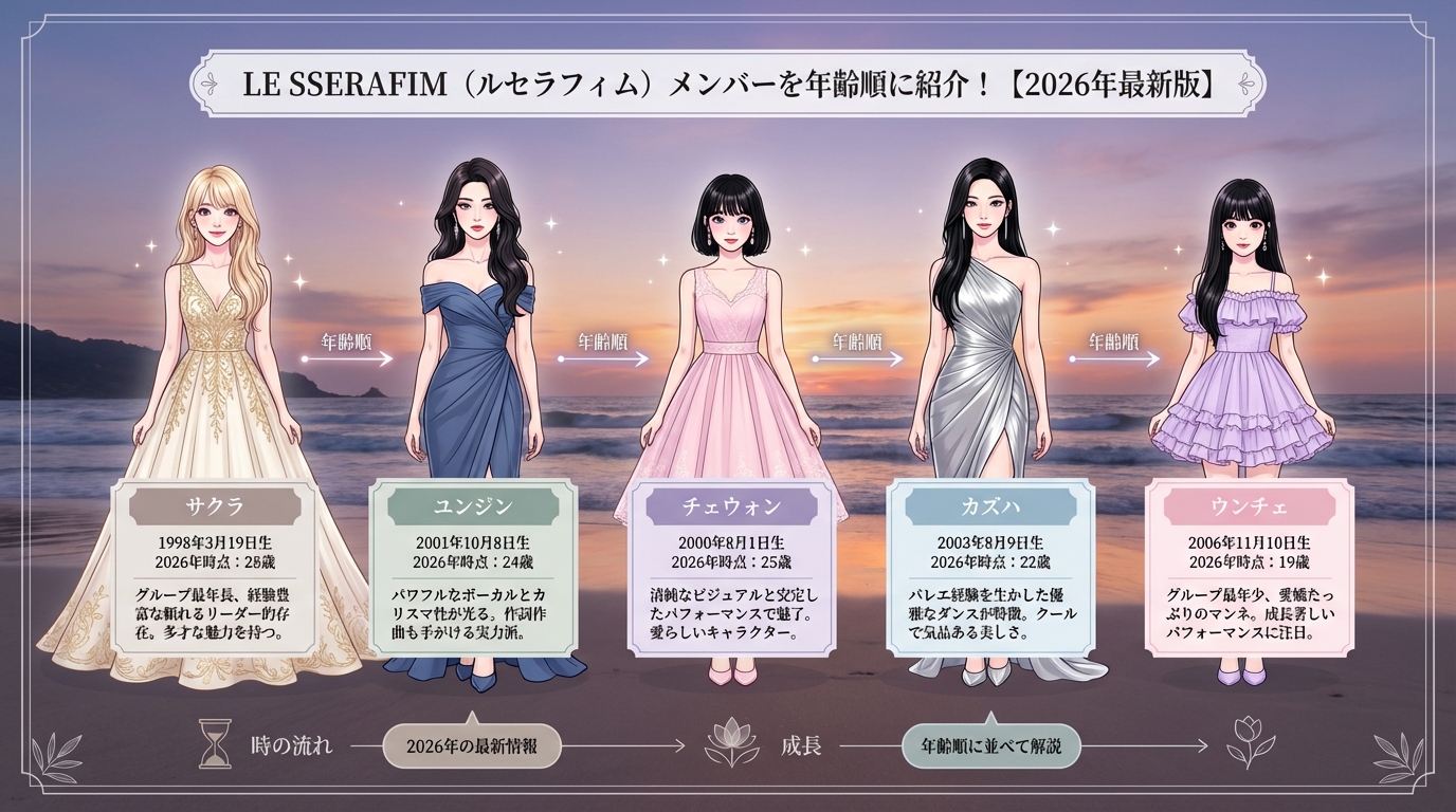 LE SSERAFIM（ルセラフィム）メンバーを年齢順に紹介！【2026年最新版】