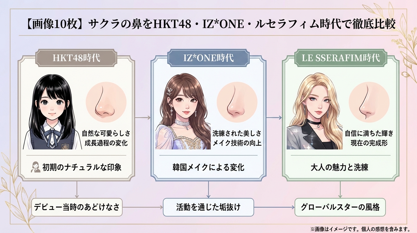 【画像10枚】サクラの鼻をHKT48・IZ*ONE・ルセラフィム時代で徹底比較