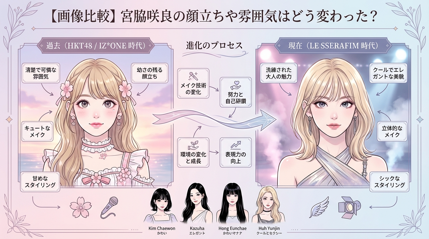 【画像比較】宮脇咲良の顔立ちや雰囲気はどう変わった？