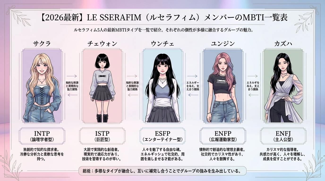 【2026最新】LE SSERAFIM(ルセラフィム)メンバーのMBTI一覧表