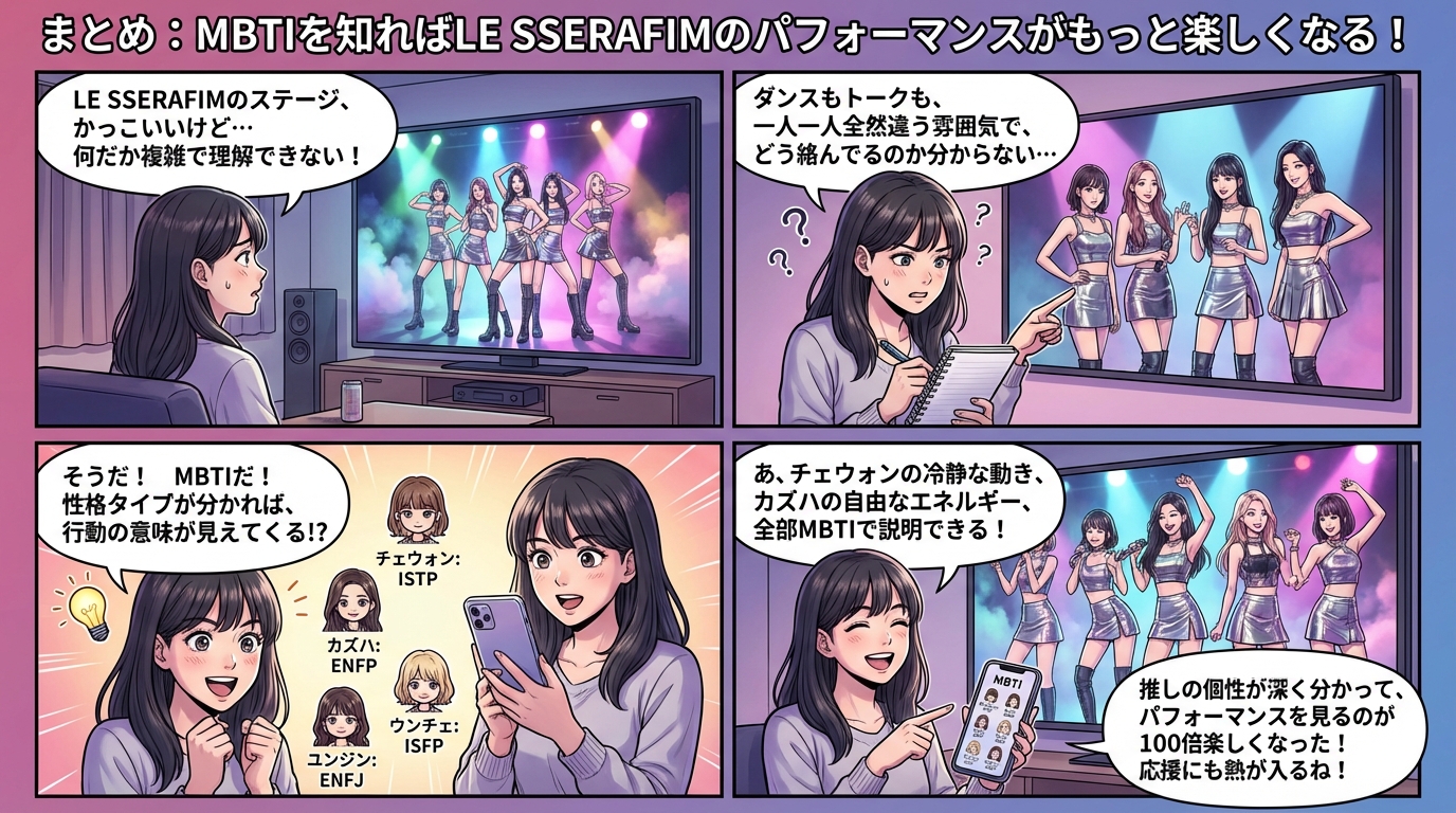 まとめ:MBTIを知ればLE SSERAFIMのパフォーマンスがもっと楽しくなる!