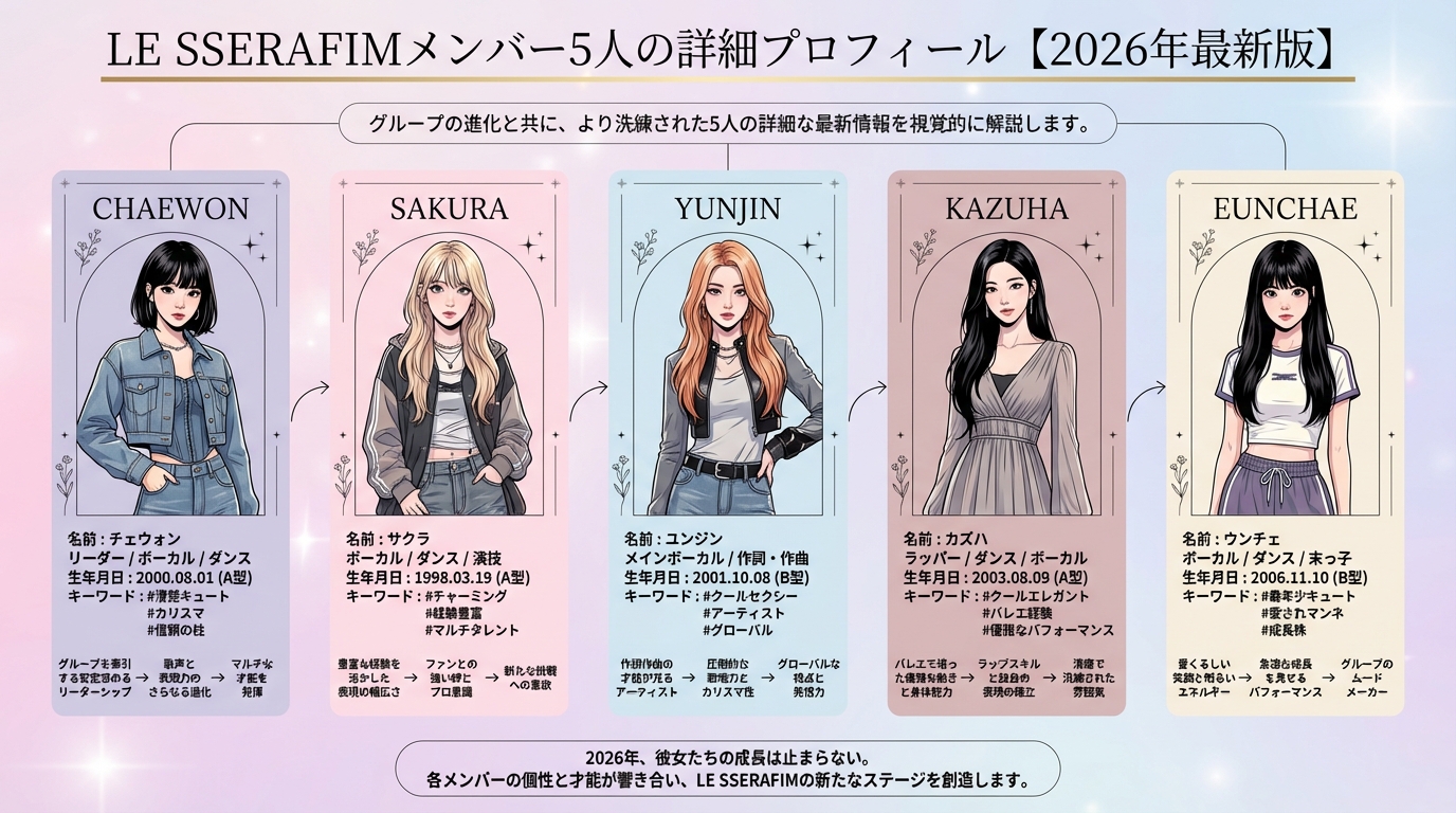 LE SSERAFIMメンバー5人の詳細プロフィール【2026年最新版】