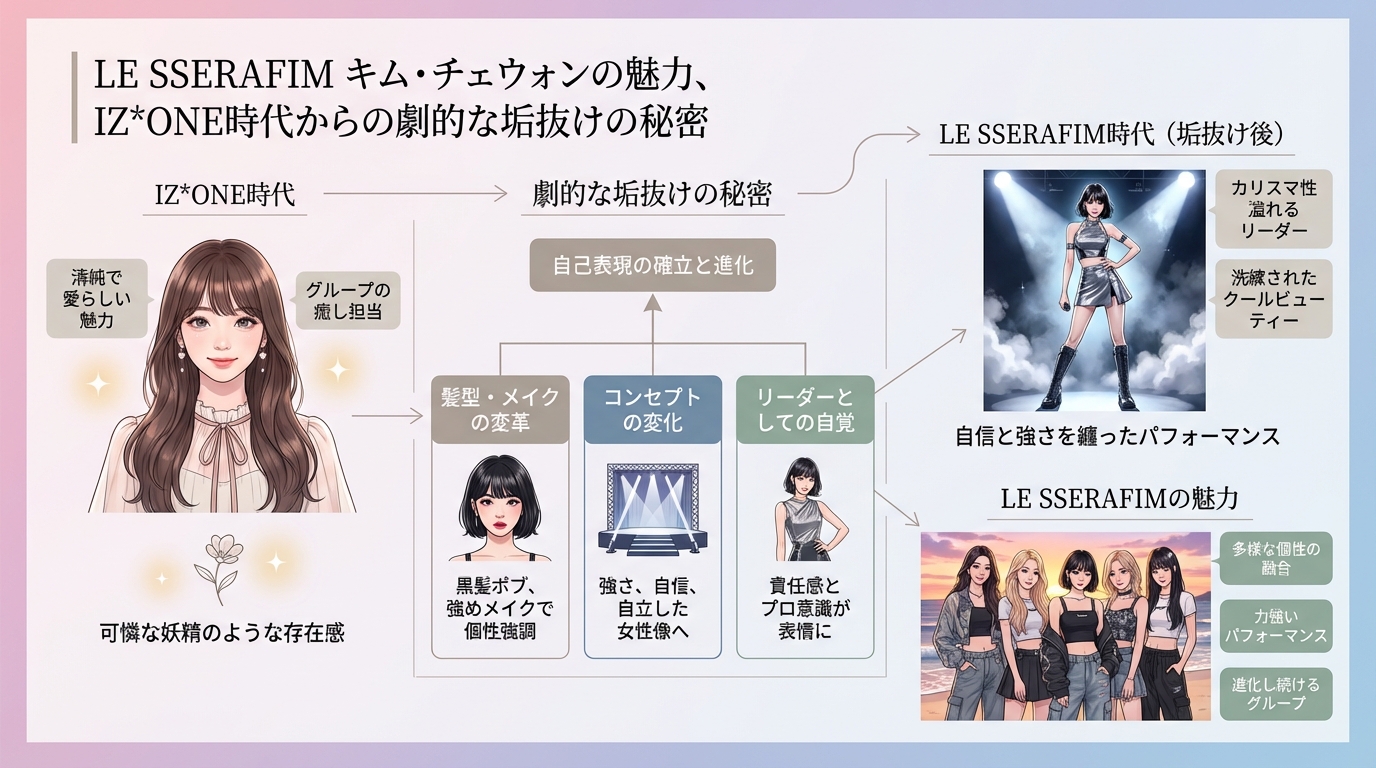 LE SSERAFIM キム・チェウォンの魅力、IZ*ONE時代からの劇的な垢抜けの秘密