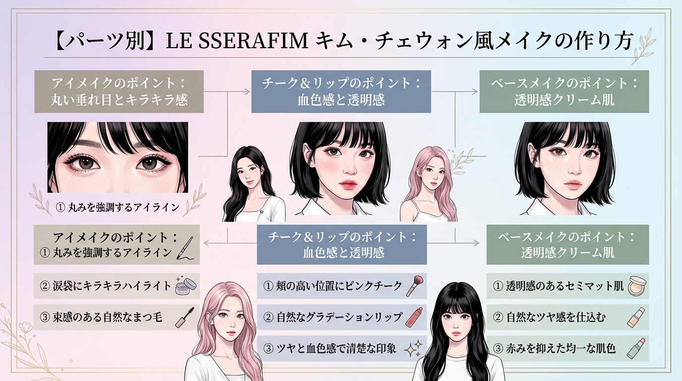 【パーツ別】LE SSERAFIM キム・チェウォン風メイクの作り方
