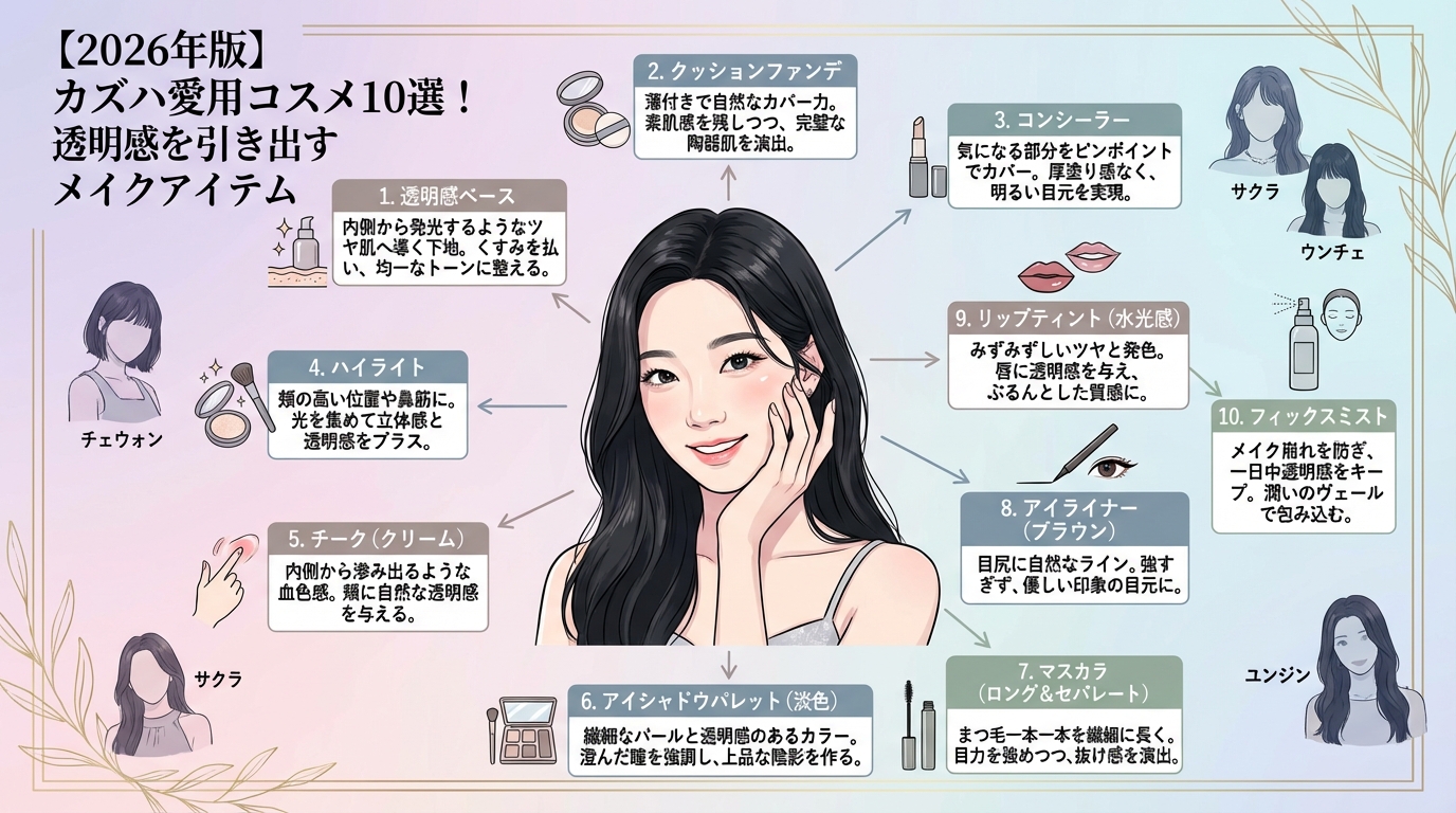 【2026年版】カズハ愛用コスメ10選！透明感を引き出すメイクアイテム