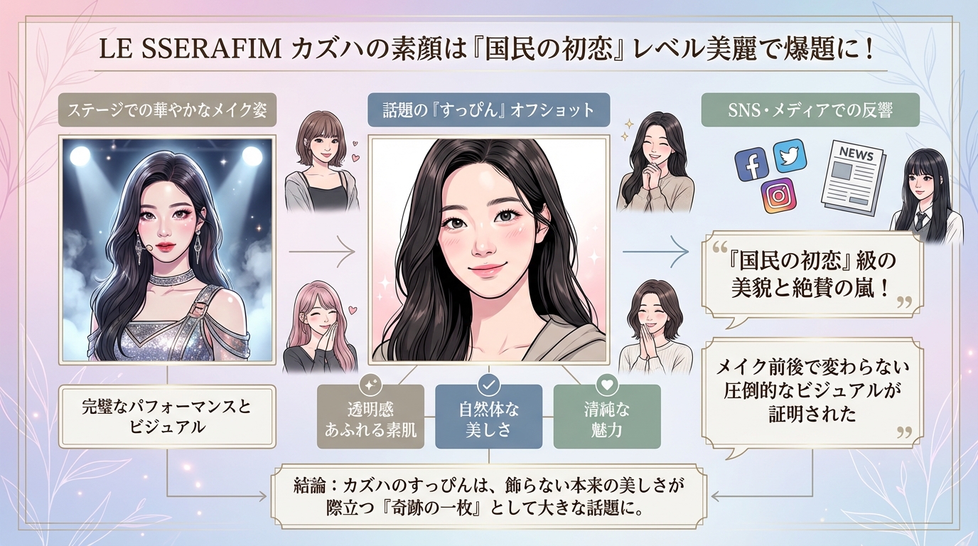 【画像あり】ルセラフィム カズハのすっぴんが「国民の初恋」級に美しすぎると話題！