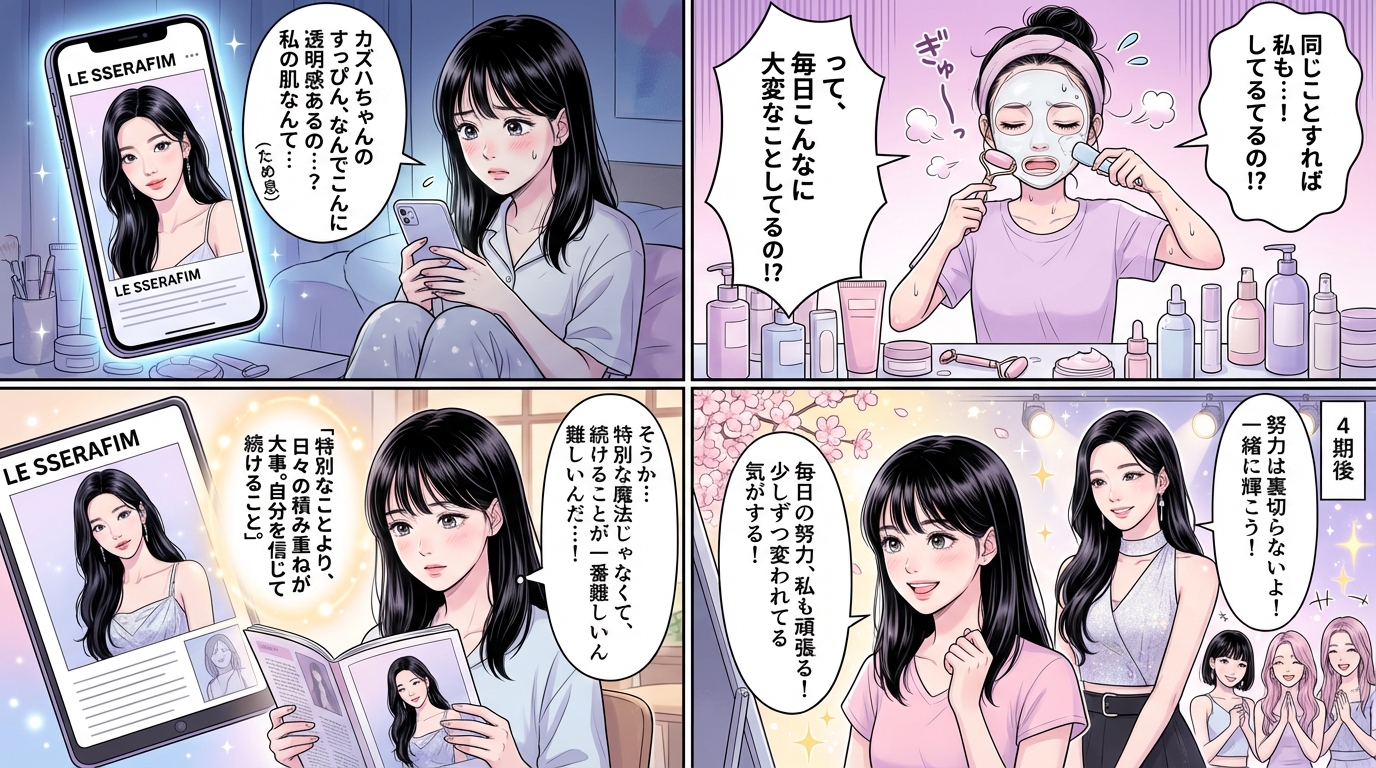 まとめ：ルセラフィム カズハのすっぴん美肌は日々の努力の賜物！