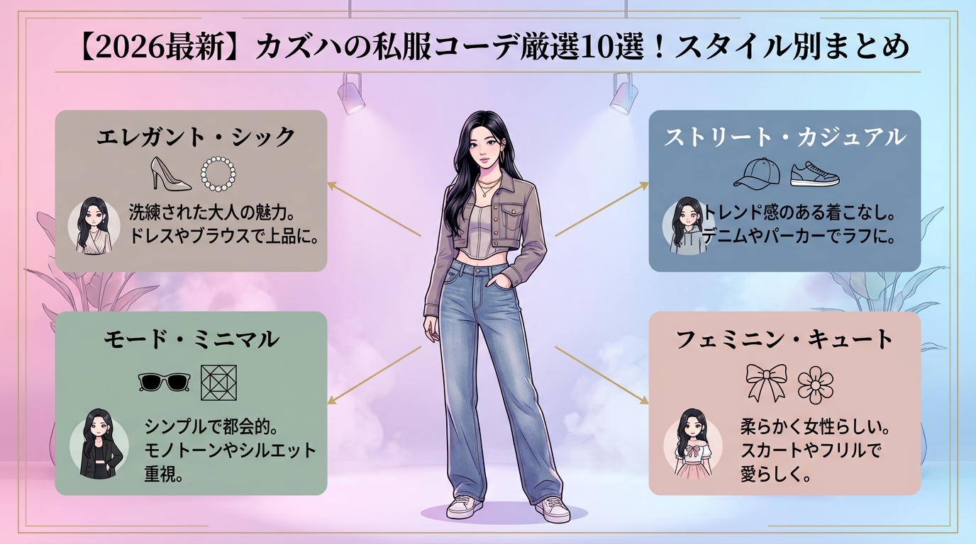 【2026最新】カズハの私服コーデ厳選10選！スタイル別まとめ