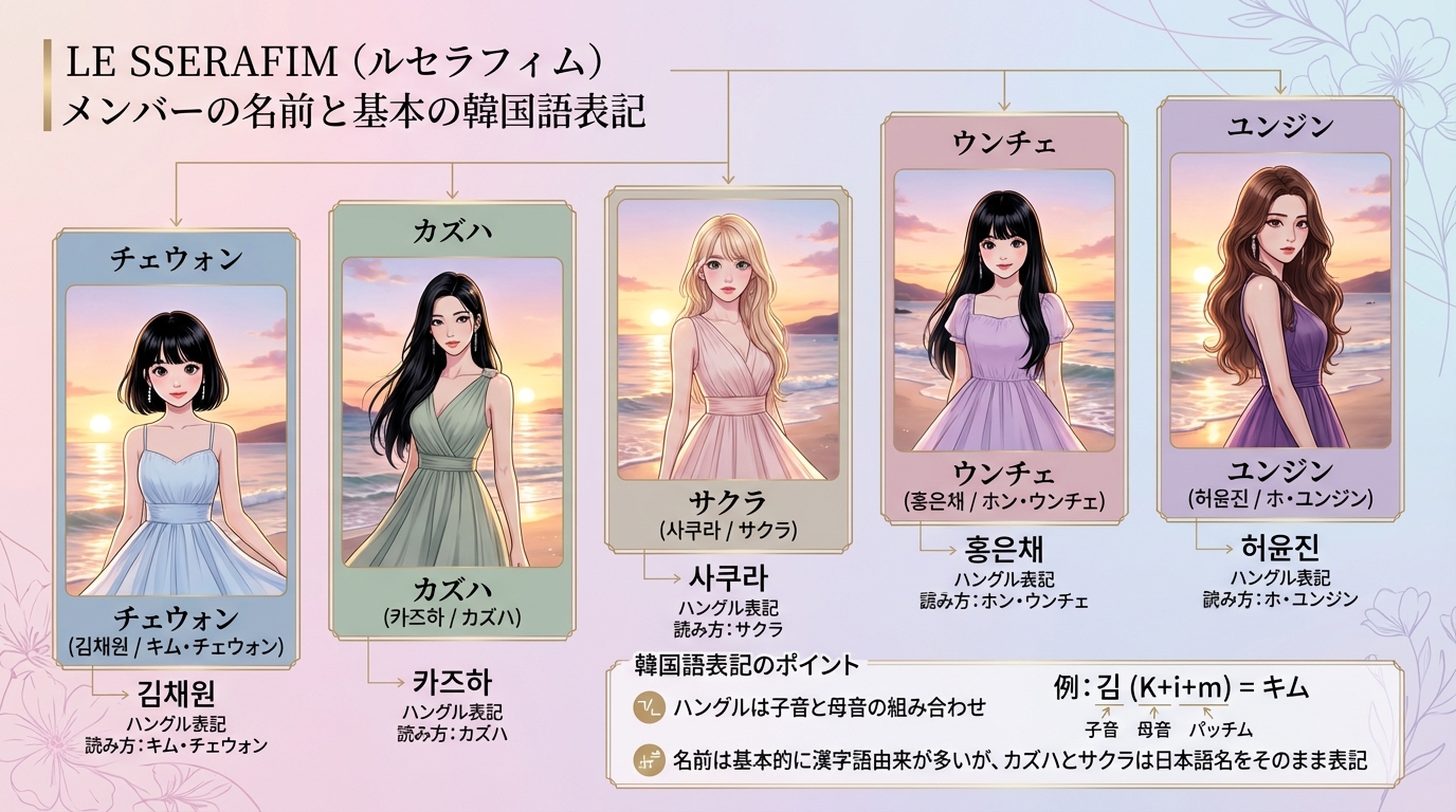 LE SSERAFIM(ルセラフィム)メンバーの名前と基本の韓国語表記