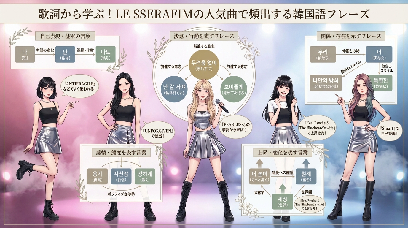 歌詞から学ぶ!LE SSERAFIMの人気曲で頻出する韓国語フレーズ